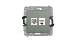 MINI Mechanizm gniazda antenowego poj. typu F (SAT) + gniazda komp. 1xRJ45, kat. 5e, 8-stykowy, bez opisu szałwiowy 61MGFKBO-1