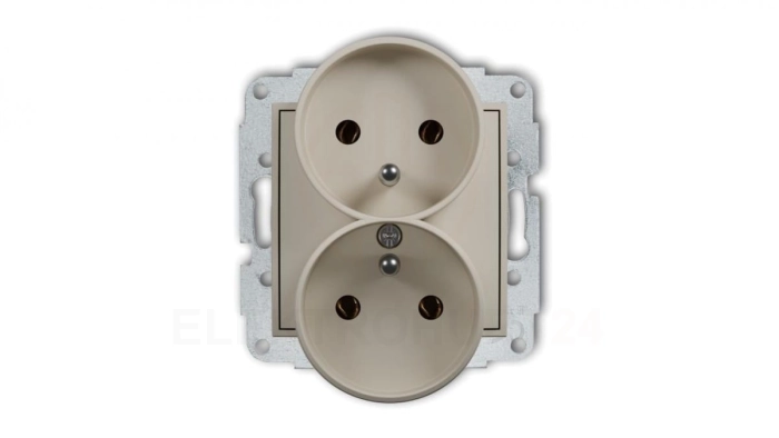 MINI Mechanizm gniazda podwójnego do ramki z uziemieniem 2x(2P+Z) (bez przesłon torów prądowych) taupe 60MGPR-2z