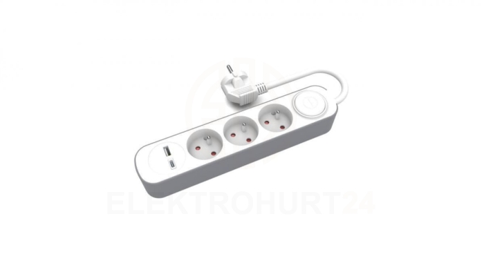 Przedłużacz stały 3x z włącznikiem oraz gniazdami USB A USB C 3m PS-370WS+USBA+USBC/3 E W-30001