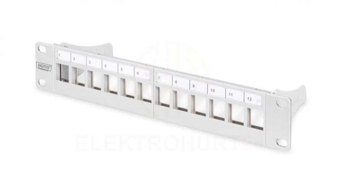Panel krosowy modularny 10 12x keystone, ekranowany, 1U, szary, prowadnica kabli, pola opisowe DN-91419