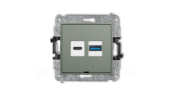 MINI Mechanizm ładowarki USB podwójnej USB C + USB A, 20W max., bez pola opisowego szałwiowy 61MCUSBBO-8