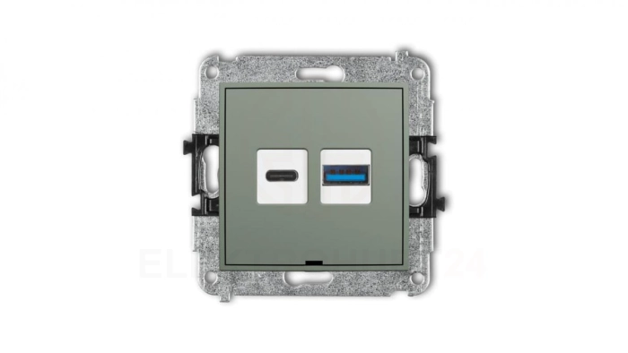 MINI Mechanizm ładowarki USB podwójnej USB C + USB A, 20W max., bez pola opisowego szałwiowy 61MCUSBBO-8