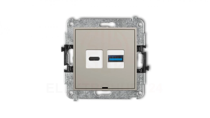 MINI Mechanizm ładowarki USB podwójnej USB C + USB A, 20W max., bez pola opisowego taupe 60MCUSBBO-8