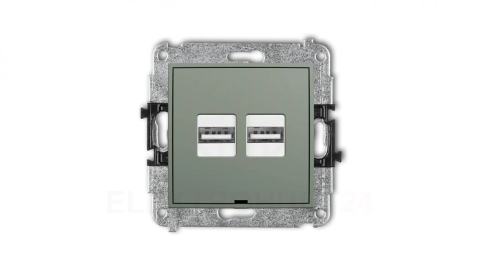 MINI Mechanizm ładowarki USB podwójnej 2xUSB A, 15,5W max., 5V, 3.1A, bez pola opisowego szałwiowy 61MCUSBBO-6