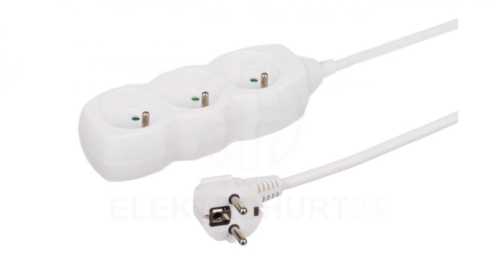 Przedłużacz 3-gniazdowy, 3m biały, 3x1,0mm OWY 34330