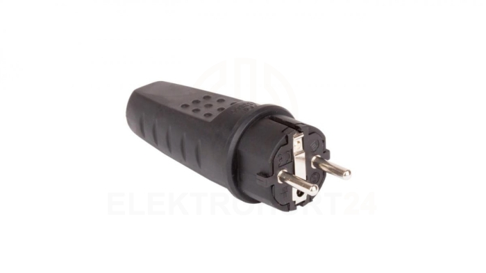 Wtyczka gumowa 2P+Z IP44 250V~ 16 A 3680W prosta czarna 24016