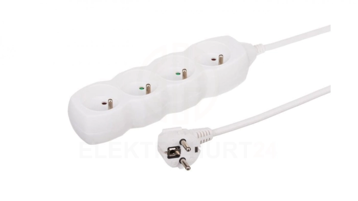 Przedłużacz 4-gniazdowy, 3m biały, 3x1,0mm OWY 34430