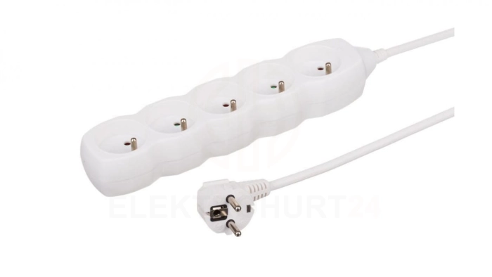 Przedłużacz 5-gniazdowy, 3m biały, 3x1,0mm OWY 34530