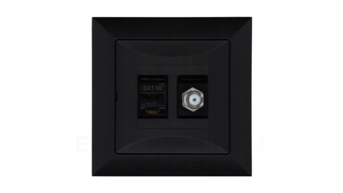 Gniazdo podtynkowe typu F + gn. RJ-45 Pola czarny, 33205