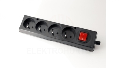 Gniazdo przenośne czterokrotne 16A 2P+Z 250V z wyłącznikiem czarne GN-470WS