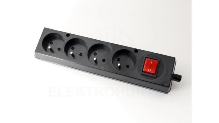 Gniazdo przenośne czterokrotne 16A 2P+Z 250V z wyłącznikiem czarne GN-470WS