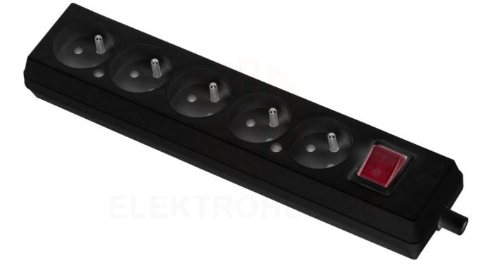 Gniazdo przenośne pięciokrotne 16A 2P+Z 250V z wyłącznikiem czarne GN-570WS