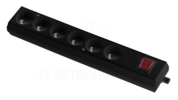 Gniazdo przenośne sześciokrotne 16A 2P+Z 250V z wyłącznikiem czarne GN-670WS