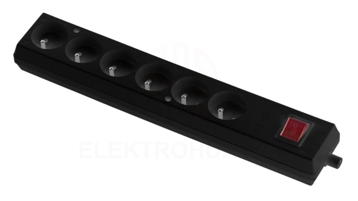 Gniazdo przenośne sześciokrotne 16A 2P+Z 250V z wyłącznikiem czarne GN-670WS