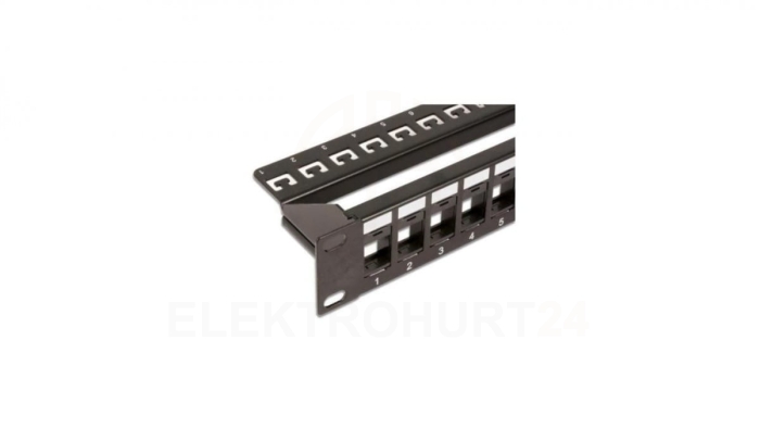 Patch panel 24 porty na moduły Keystone, 1U, czarny