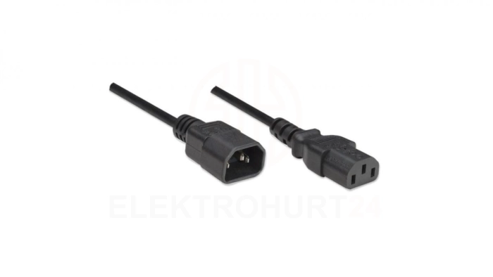 Przedłużacz kabel Zasilający Iec320 C14 Na C13 10A 1M Czarny ICOC 03-NC-01