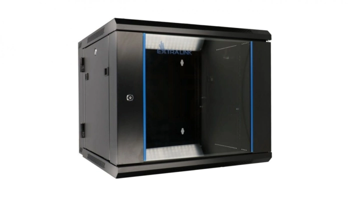 Szafa rack montowana na ścianie, dwusekcyjna Extralink 9U 600x600 AZH Czarna