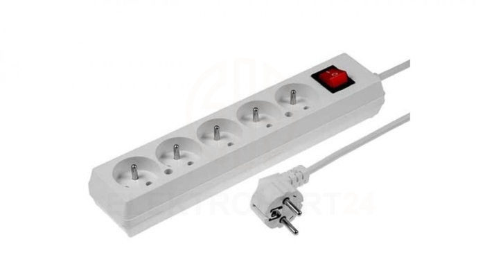 Przedłużacz z wyłącznikiem 5-gniazd z/u 10A 3m /OMY 3x1/ biały PS-570WS T-106010