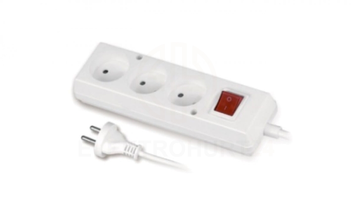 Przedłużacz z wyłącznikiem 3-gniazda b/u 10A 5m /OMY 2x1/ biały PS-360WS T-106070