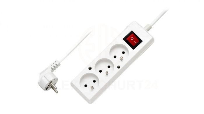 Przedłużacz z wyłącznikiem 3-gniazda z/u 10A 3m /OMY 3x1/ biały PS-370WS T-106110