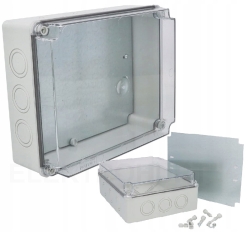 OBUDOWA HERMETYCZNA Z PŁYTĄ 20x25x10 cm SZARA IP65 PRZEZROCZYSTA POKRYWA