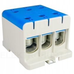 BLOK ROZDZIELCZY ZŁĄCZKA PRZELOTOWA 3x150 NIEBIESKA NA SZYNĘ 3x25-150mm²