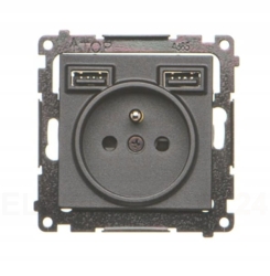 Simon 55 GNIAZDO WTYCZKOWE Z ŁADOWARKĄ 2xUSB A -moduł 2.1A 5V DC CZARNY MAT
