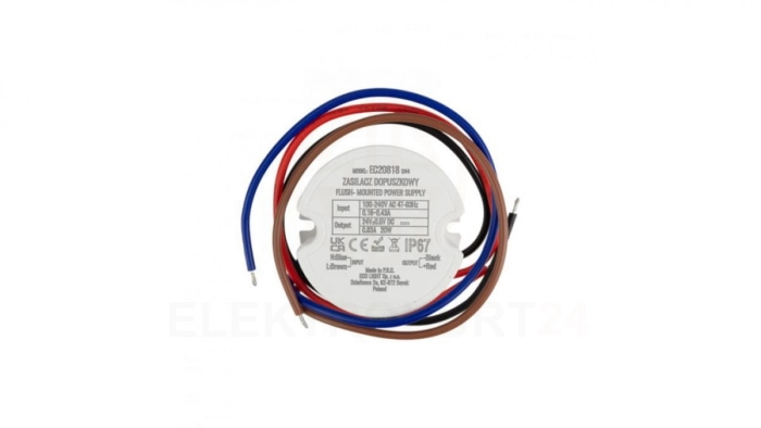 Zasilacz do puszki fi60 0,8A 20W 24V IP67 50x50x22