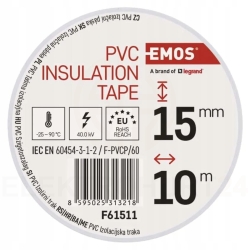 Taśma izolacyjna PVC Emos F61511 15mm 10m biała /na sztuki/