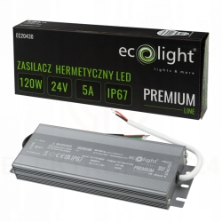 ZASILACZ HERMETYCZNY LED 120W 24V 5A IP67 PREMIUM DO TAŚM OPRAW CZARNY