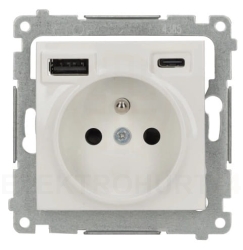 Simon 55 gniazdo z ładowarką 2xUSB C+A 2.1A biały mat TGZ1ZUSB2CA.01/111