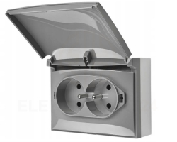 Aquaclick gniazdo natynkowe podwójne IP44 szary