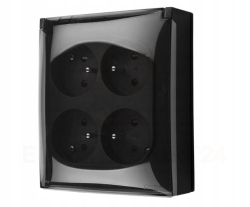 Aquaclick gniazdo z klapką transparentną natynkowe 4-krotne ZU czarny mat