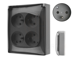 Aquaclick gniazdo natynkowe z klapką transparentną 4-krotne Z/U szary