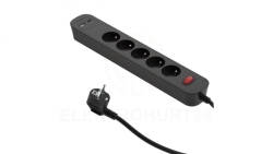 Przedłużacz szybkoładujący PD20 5-gniazdowy z wyłącznikiem + 2x USB (A+C) 1,4m SQUALL, grafitowy / 34099