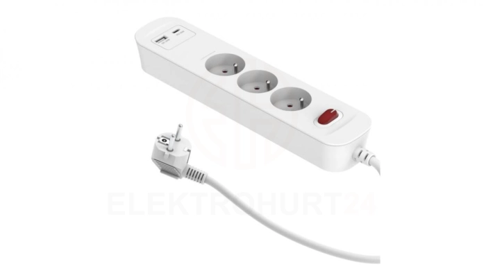 Przedłużacz szybkoładujący PD20 3-gniazdowy z wyłącznikiem + 2x USB (A+C) 1,4m SQUALL, biały / 34096