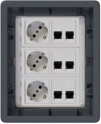 Puszka podłogowa Floorbox 3-modułowa gniazdka elektryczne schuko, RJ-45