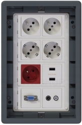 Puszka podłogowa Floorbox 4-modułowa gniazdko Schuko TV-SAT VGA, USB, RJ-45