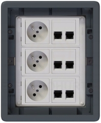 Puszka podłogowa Floorbox 3-modułowa gniazdka elektryczne z/u, RJ-45, Simon