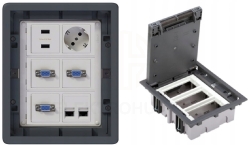 Puszka podłogowa Floorbox 3-modułowa RJ-45 USB VGA Schuko do biura domu