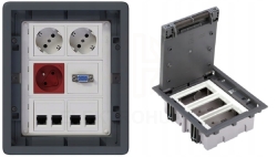 Puszka podłogowa Floorbox 3-modułowa rj-45 VGA schuko do biur i domów