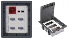 Puszka podłogowa Floorbox 3-modułowa RJ-45 4x VGA gniazdko Simon Connect