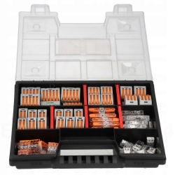 Zestaw złączek WAGO 221 2273 w organizerze do instalacji elektrycznych 124
