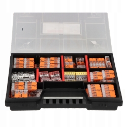 Zestaw złączek WAGO 221 2273 w organizerze do instalacji elektrycznych 143