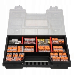 Zestaw złączek WAGO 221 2273 w organizerze do instalacji elektrycznych 127