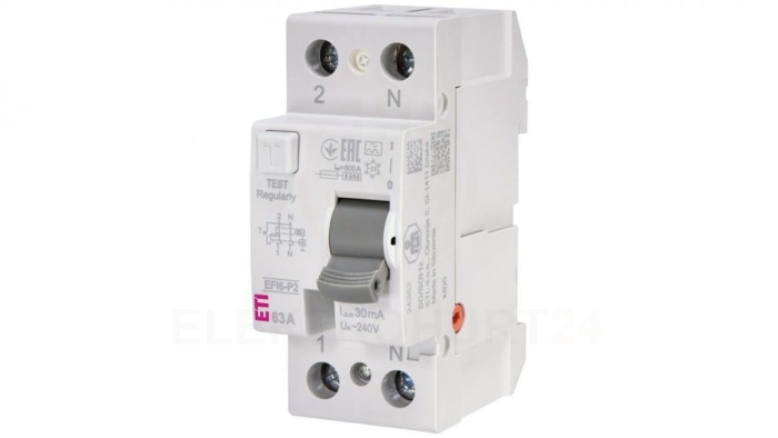 Wyłącznik różnicowoprądowy 2P 63A 0,03A typ A 6kA EFI6-P2 A 63/0.03 002061263