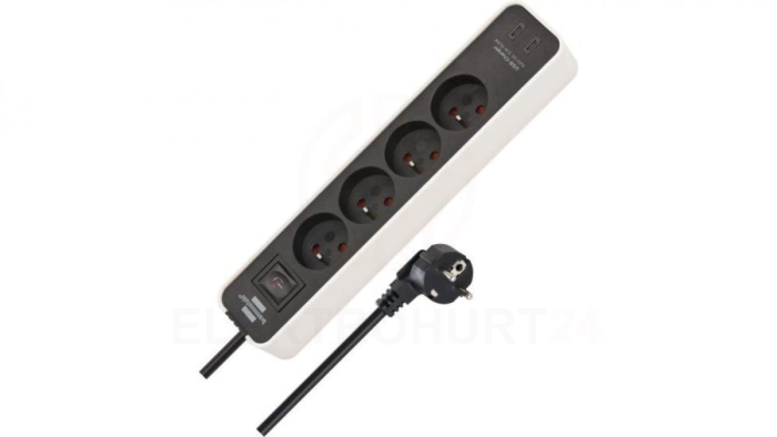 Listwa zasilająca Ecolor 4-gniazda 230V + 2xUSB-C biało-czarna 1,5m H05VV-F3G1,5 1153244126