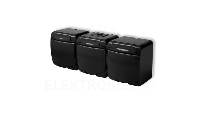 JUNIOR Gniazdo potrójne z uziemieniem 3x(2P+Z) (klapka czarna bez przesłon) czarny 12GHE-3