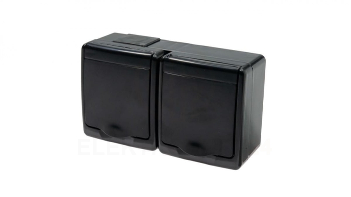 Gniazdo hermetyczne BETA podwójne, czarne, czarna klapka, IP44 /D.3712CGG/1/