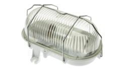 Oprawa OWAL 100, E27, 18W, klosz przeźroczysty szklany, podstawa biała, siatka metalowa, 230V, IK06, IP44 /D.31524/